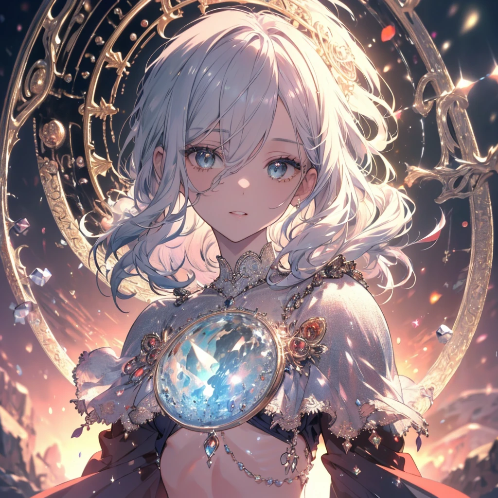 High definition RAW color art, Animation,sculptures, Silver Marble Skin, (((Ultra detailed elegant))), Magical atmosphere, Detailed skin, Texture,(Intricately detailed, Fine detail, ultra-detail art), depth of field, bokeh, Silky Touch, Hyper Detail, beautiful eyes, elegant face, magic circle, sunrise, upper body, abs
