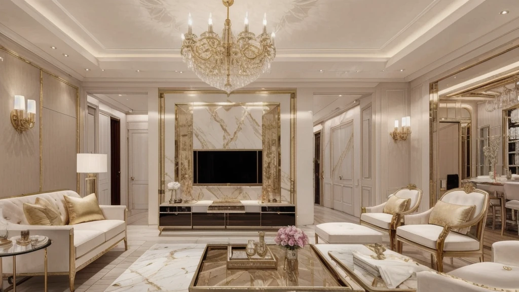 (masterpiece, best quality:1.2), KTH Lux - Morden Gold, Luxury living room