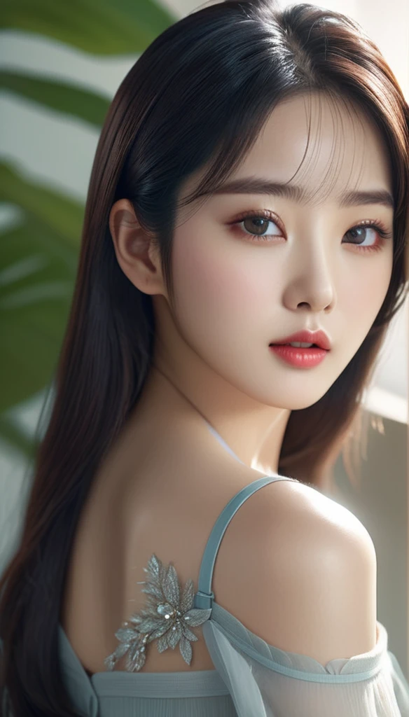 a beautiful korean idol, detailed realistic portrait, flawless skin, mesmerizing eyes, lush lips, elegant hairstyle, gorgeous facial features, natural lighting, photorealistic, cinematic composition, vibrant colors, sharp details, 8k, high resolution, masterpiece, award-winning digital art