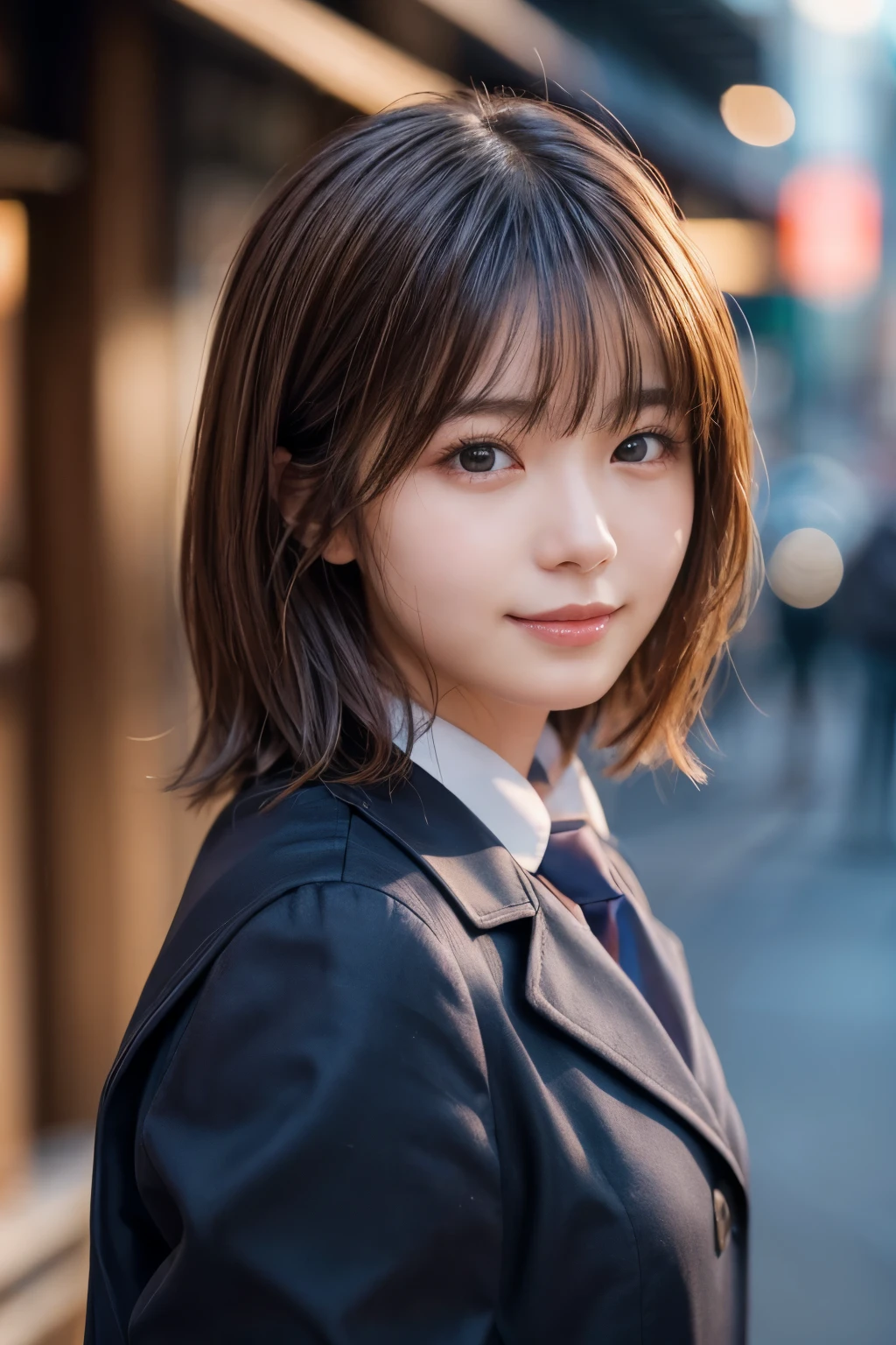 Full body portrait、Beauty、Well-formed face、20-year-old、Uniform eyes、Small face、, light brown hair, hair over shoulder, parted bangs, straight hair, expressive hair, shiny hair, seductive smile, Completely naked、Medium build、Small face、Small Bust, Surrealism, cinematic lighting, first-person view, f/1.2, Nikon, depth of field, tachi-e, UHD, textured skin, best quality, highres, 8k