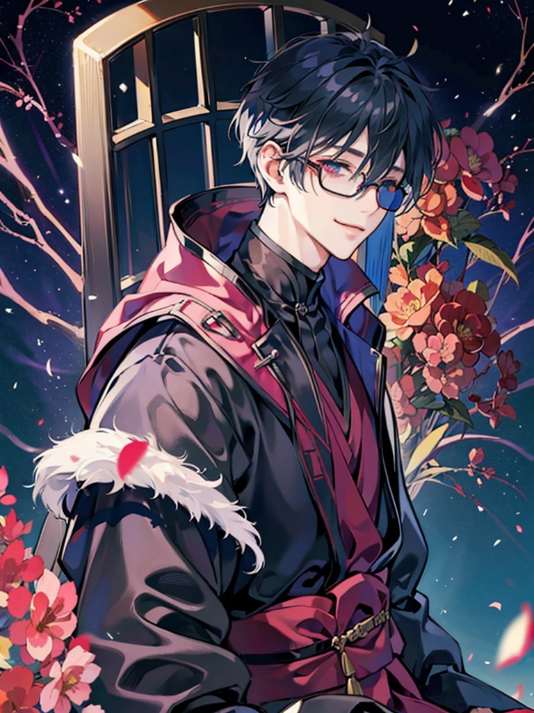 Male Characters、dark、front、kimono、cyber punk、sunglasses、smile、One person、Throne、Japanese