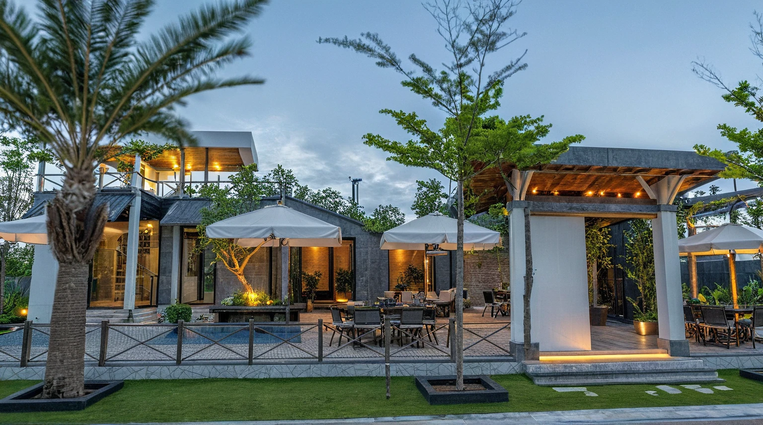 Masterpiece, high quality, best quality, authentic, super detail, outdoors, onestoreyvillaXL, aiaigroup, house style modern on the street ,stairs, white wall ,road,pavement, grass, trees, sky, cloud, (daylight:1.1)