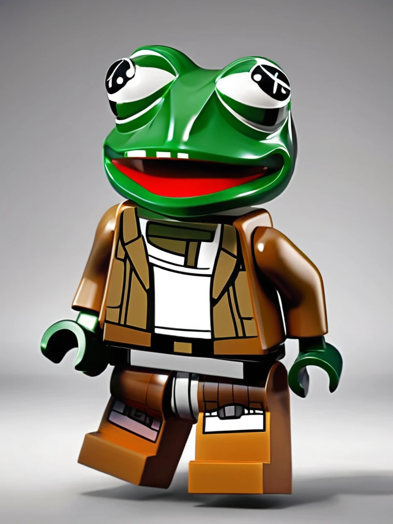 pepe the frog, LEGO Minifig, Star Wars, 1boy, cute, mischievous, whimsical, surreal, highly detailed, 8k, photorealistic, cinematic lighting, dramatic shadows, vibrant colors, dynamic composition, fantasy, sci-fi, beautifully rendered, hyperrealistic, award-winning, intricate details, seamless integration, innovative design, groundbreaking CGI, immersive world-building, next-generation visual effects