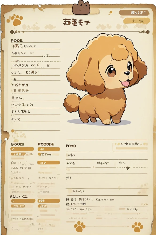 Character sheet, white background, cute dog poodle, cartoon style, high quality, high resolution