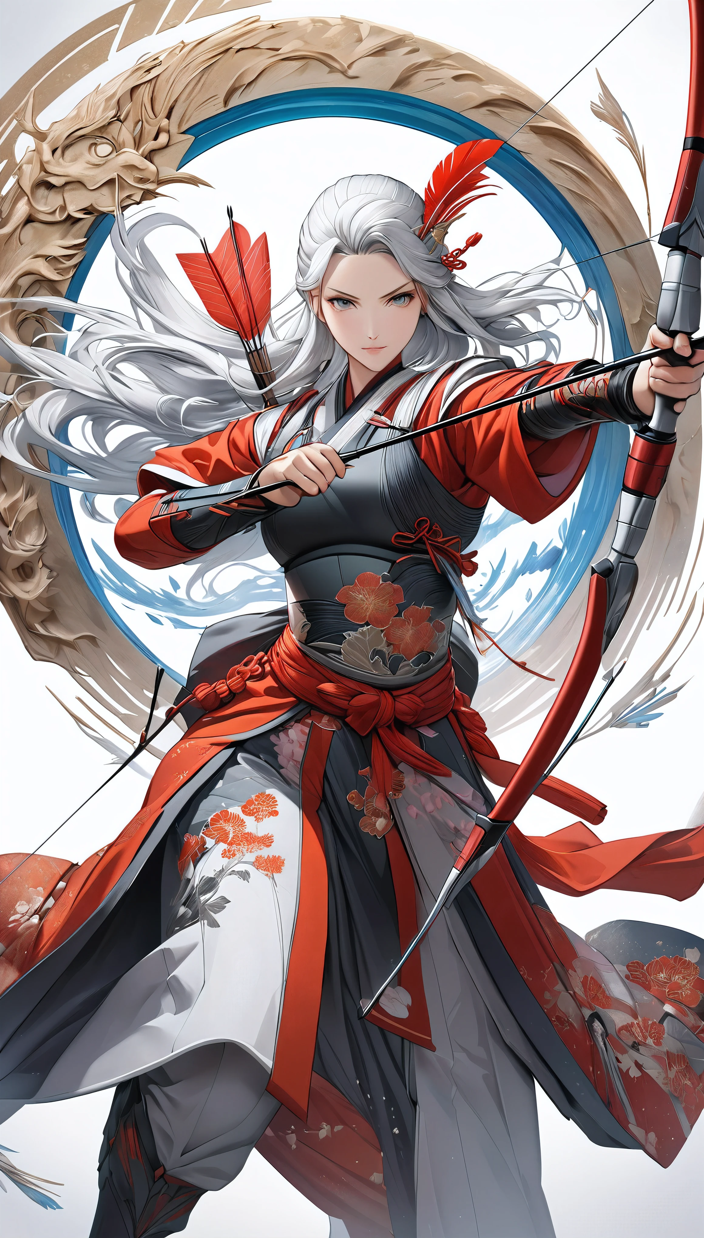 Aesthetic artwork of shooting an arrow with a bow, theme:Archer, Japanese fantasy, Japanese Mythology,
Professional spray work, Detailed and intricate brushwork, Detailed and clear depiction, Anatomically correct, Absurd aesthetics,
BREAK Holding the Tenno Makako Bow, attack situation,
BREAK If the day, Attractive Archer, Master Archer, Holding a weapon in your hands,
BREAK A single feather for the audience々Shoot arrows, attack, Powerful and delicate movements,
Combining various techniques to create delicate and bold compositions,
BREAK Detailed and realistic texture, Professional artwork, Fine spray work, Powder coating for a three-dimensional look,
dynamic shot, wide full body shot,
BREAK Sharp, thin lines by a professional illustrator, highest quality render, Highest quality, Highest Resolution,