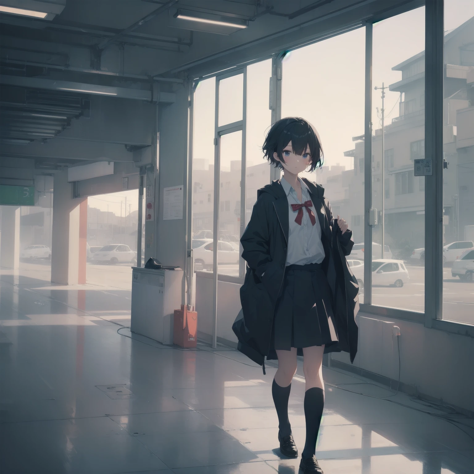 ultra-absurdres-Top quality by artist God, ultra-detailed, high resolution, anime moe artstyle, best anime 8k konachan wallpaper, pixiv contest winner, pool:2810, perfect anatomy,break, 1girl, (Please draw a girl walking sleepily to school alone. )break,(Solo,little female, 13-year-old:1.3),Full limbs, complete fingers,a junior high school student, (very short hair), short cut, flat chest, , small butt, small black eyes, beautiful detailed eyes, well-proportioned iris and pupils, expressive eyes, highres detailed hair, soft expression, salor school_uniform, sailor collar, serahuku, bow, pleated skirt,(Detailed Lighting), (Detailed background), in the School commute route. break,super detailed skin, Best cinematic lighting powered by famous artist, 8k,beauty illustration,photoshop_(medium),very aesthetic,break,((artist:toosaka_asagi )), artist:clamp ,artist:carnelian ,artist:kantoku ,