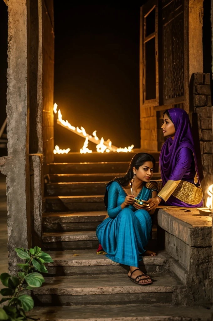 একটি মেয়ে বসে গিটার বাজা