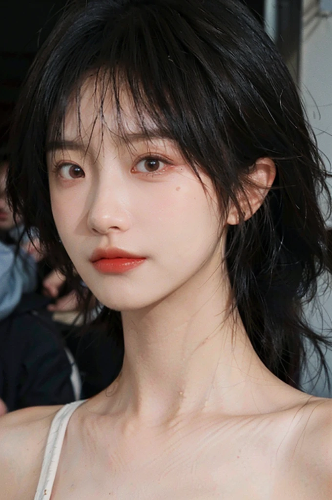 (Skin details:1.4), (smooth skin textures:1.3), Lipstick, Upper body,Upper Body,background, earrings, serene, calm, (Dress conservatively:1.8),(Realistic and detailed eyes:1.2), Natural skin texture, Realistic facial details, Soft dramatic lighting, Vivid details, 35 mm film, outdoor, (Photo Practical:1.4), (hyper Practical:1.4), (Practical:1.3), (Smoother lighting:1.05), (Improve lighting quality:0.9), (Highest quality real skin textures:1.4), Exquisite eyes, Delicate face, Close-up of face, (Enhance the beauty of skin texture:1.1), Hair details, model,normal body ratio, short hair, Moles under the eyes, Medium shot,Portrait Photography, Depth of Field, Bokeh, Surrealism, Ray Tracing, (Portrait Photography:1.1), Surrealism, High Detail, Chiaroscuro, Ray Tracing, reflected light, Ultra HD, Ultra HD, masterpiece, Textured Skin, Super Detail, High Detail, high quality, best quality
