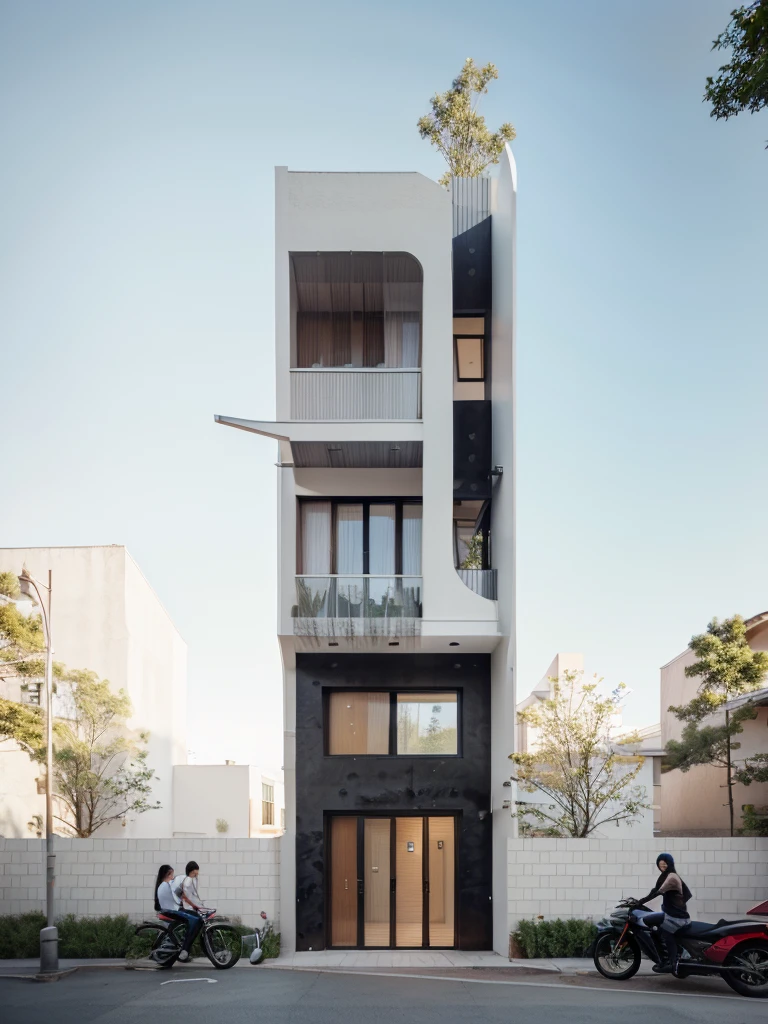 - 1 modern curev-shaped house, aerial view of the house, avoir l'modern and minimalist look, (((1 route devant la maison:1.3))), le planteur a de nombreux chrysanthèmes blancs:1.2 - (Photo brute, real, best quality, head of'artwork:1.2),(hyper realistic, photo-realistic:1.2), High quality,(((hyper detail:1.5))), archquotidiennement, award-winning design - dynamic light:1.3, (DARK LIGHT:1.2), lumière parfaite, - sleek, minimalist feel, open pose