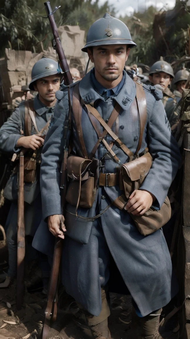 (masterpiece), best quality, expressive eyes, perfect face, All quiet on western Front, man, trenches, dirty, uniform, realistic, HD, Rifle