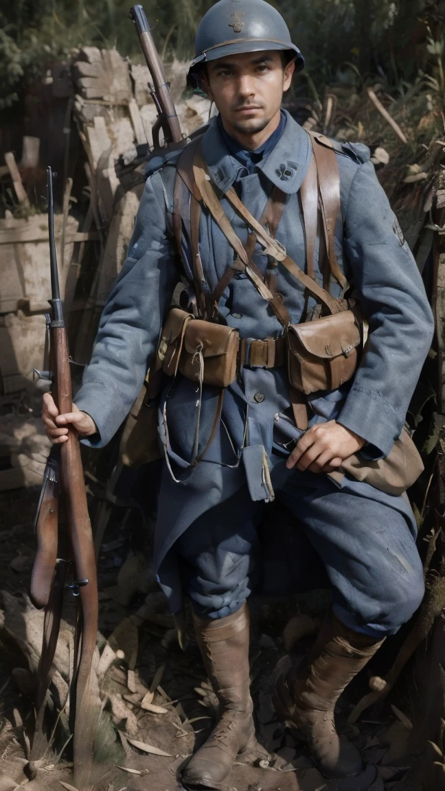 (masterpiece), best quality, expressive eyes, perfect face, All quiet on western Front, man, trenches, dirty, uniform, realistic, HD, Rifle