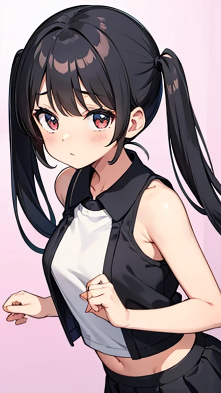 Black hair twin tails、tits、No sleeve