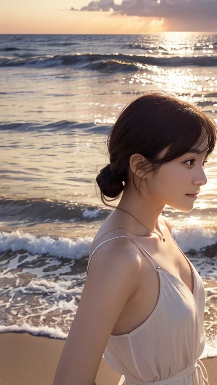 Create a artwork featuring two women who embody the essence of Haruka Ayase and Kasumi Arimura. The first woman should have an elegant and graceful presence, reminiscent of Haruka Ayase, with a bright smile and a calm, sophisticated fashion sense in soft, muted tones. The second woman should reflect the cute and natural charm of Kasumi Arimura, exuding a friendly and approachable aura with a casual and relaxed style. The background should depict a peaceful seaside setting with gentle waves, a clear blue sky, and subtle hints of the setting sun casting a warm, golden glow over the scene.
This artwork should capture the harmonious blend of elegance and natural beauty, creating a visually soothing and emotionally uplifting piece.