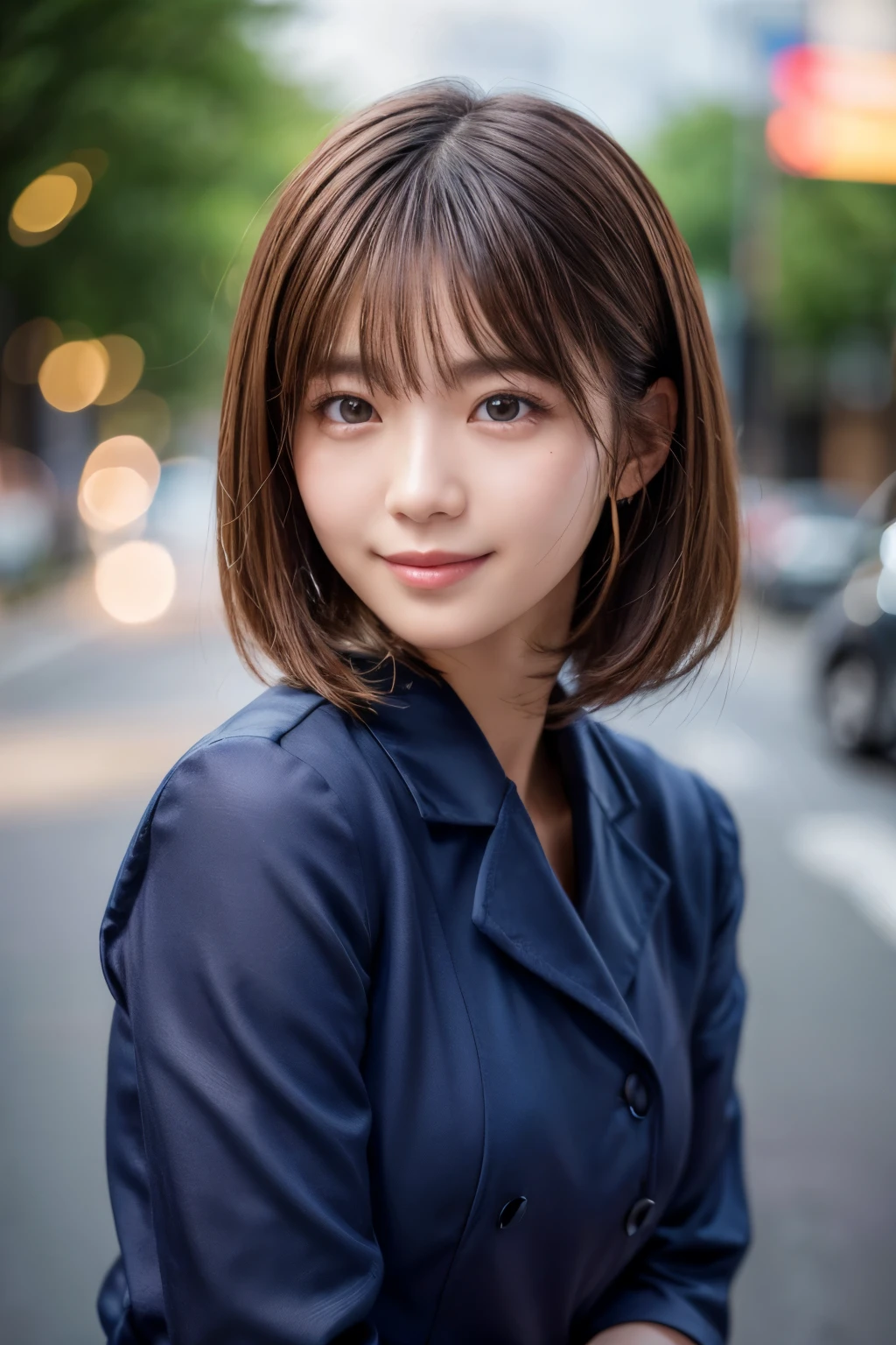 Full body portrait、Beauty、Well-formed face、20-year-old、Uniform eyes、Small face、, light brown hair, hair over shoulder, parted bangs, straight hair, expressive hair, shiny hair, seductive smile, Completely naked、Medium build、Small face、Small Bust, Surrealism, cinematic lighting, first-person view, f/1.2, Nikon, depth of field, tachi-e, UHD, textured skin, best quality, highres, 8k