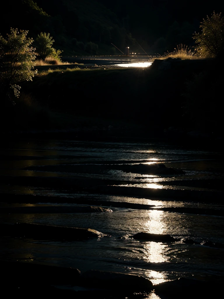 Simple and beautiful river landscape, dramatic lighting 