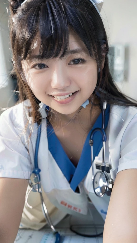 (a picture of Yuno Ohara, nurse, smile, infirmary, posing:1.3), (detailed lighting, extremely detailed skin, extremely detailed hair, shadows, 8k), looking at viewer, (High Key Lighting), masterpiece, top quality, best quality, official art, unity 8k wallpaper, highres, ultra-high res, ultra-detailed, beautiful and aesthetic