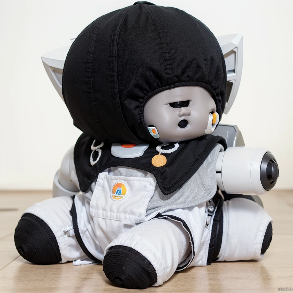 (1baby, full body version, African Babies), (babies with robot toys, baby clothes only using diapers, Using a baby pacifier), (black skinned baby, black colour hair, buzz cut hairstyle, black eyes, large nose),