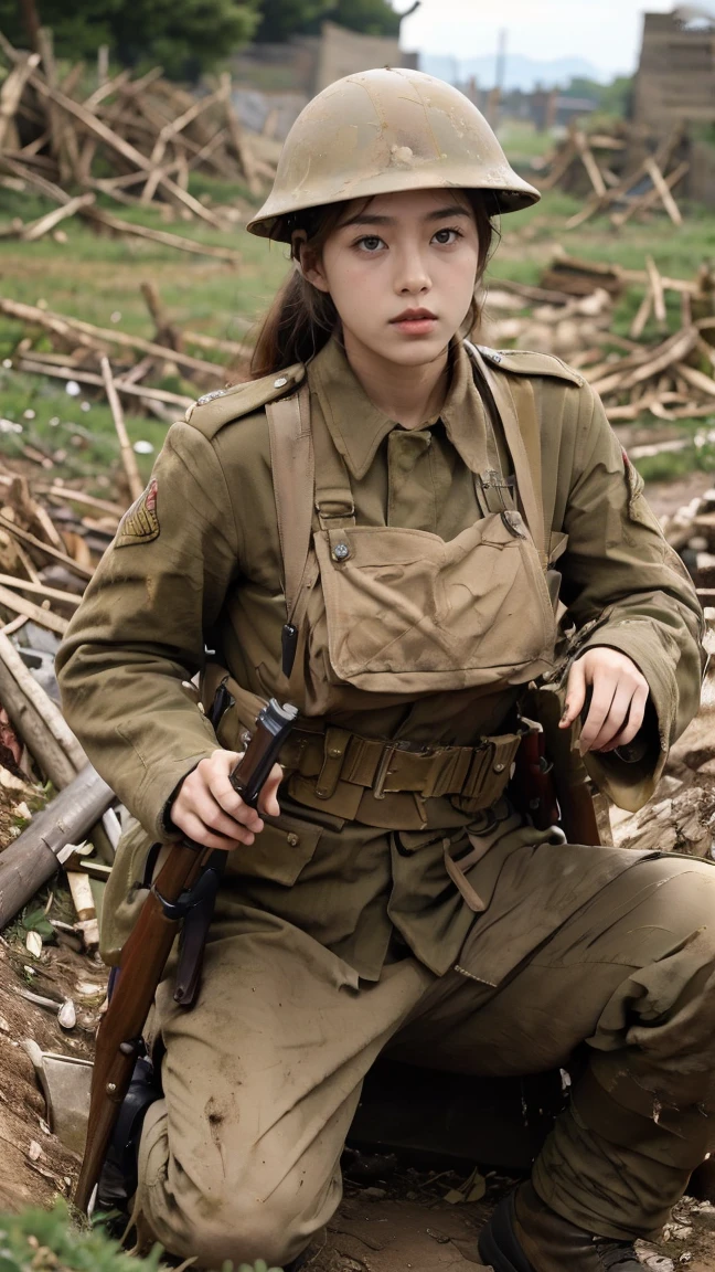 (masterpiece), best quality, expressive eyes, perfect face, All quiet on western Front, man, trenches, dirty, uniform, realistic, HD, Rifle