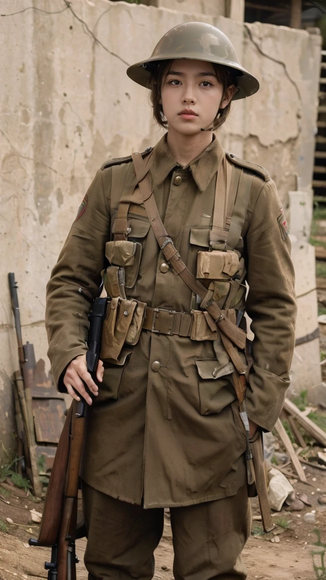 (masterpiece), best quality, expressive eyes, perfect face, All quiet on western Front, man, trenches, dirty, uniform, realistic, HD, Rifle