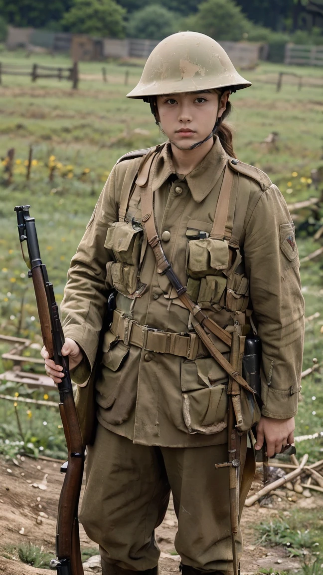 (masterpiece), best quality, expressive eyes, perfect face, All quiet on western Front, man, trenches, dirty, uniform, realistic, HD, Rifle