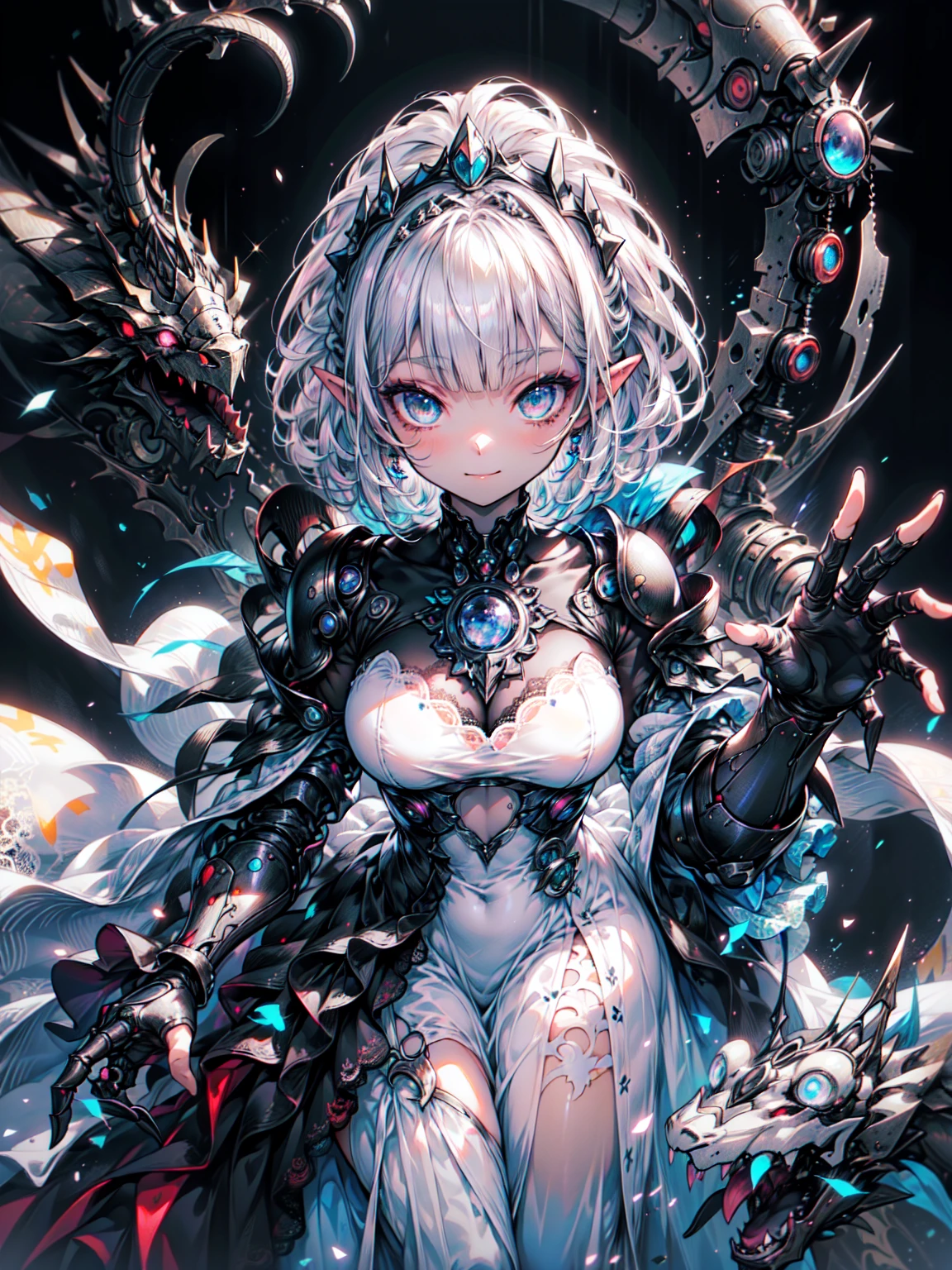 ((absurdres)) ((perfect whole body)), ((ultra photorealistic)), Top quality, ((Photorealistic)), ((16k UHD)), High Definition, Unity 8K wallpaper, high res, ultra sharp, ((masterpiece)), best quality, ((intricate details)), busty, curvy hips, sheer lowleg panties (((detailed eyes))), (((perfect face))) (((detailed face))), masterpiece, combat stance with legs spread wide apart, highly detailed exquisite character art, melancholy lighting, (((perfectly detailed anatomy))) (((cinematic light))), ultra-realistic, (((1female))), shaved long white mohawk ,black skin, black complexion, blue eyes, gothic outfit, tattoo's, busty, see-through mesh panties, torn stockings, straddling over the viewer, legs spread wide open, black lips, hoop earrings, superpowers, weather witch, commanding the weather, wind, hail, lightning, clouds, avalanche, rain, thunder, flying, plump lips,
