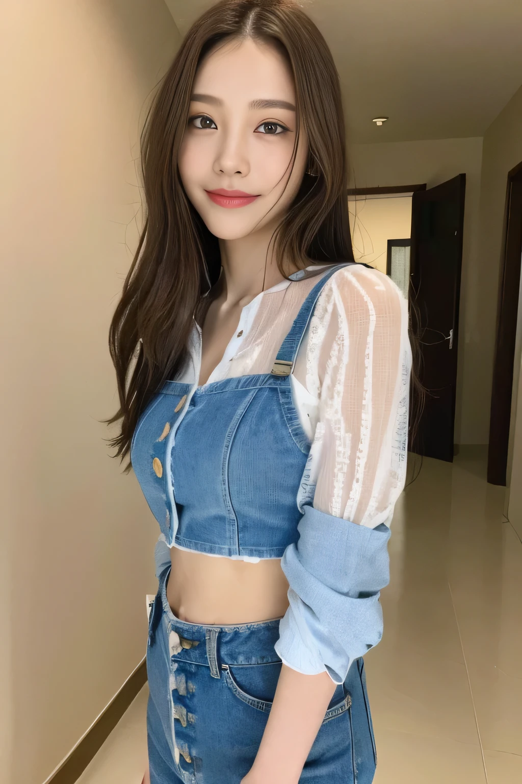 seed:2020674263.((Full body angle:1.1)).((Highest quality, 8K, masterpiece:1.3)), ((from below:1.1)).concentrated:1.2, Perfect body beauty:1.4, Hips:1.2, ((Delicate Hair)), (Colorful button-through crop shirt :1.1) , ((Highest quality、8k、masterpiece:1.3))、1 Girl、A sloppy smile、Esbian all over、Slim face、Big Boobs、Beautiful woman、(Dark Brown Hair)、Long Hair、1.1、Flickering Valley、Detailed eyes、double eyelid、Blurred Background、超Slim face、Smile、Looking down、stroll、