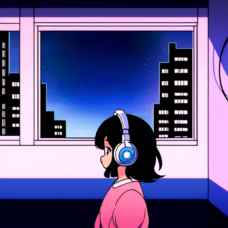 Anime girl wearing headphones looking out the window at the city, Lo-fi Girl, Anime atmosphere, Lofi Artstyle, Anime Style 4k, Anime Aesthetics, Nightcore, Lo-fi feeling, Lofi Art, anime art wallpaper 4k, anime art wallpaper 4k, anime wallpaper 4k, anime wallpaper 4k, An atmosphere of praise