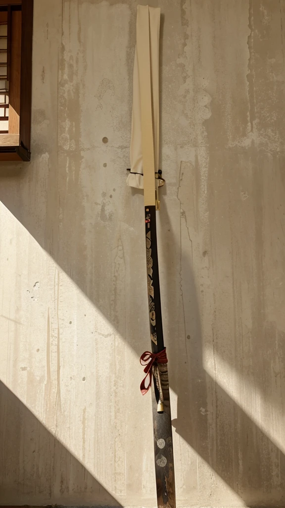 An image of a Japanese katana decorating a wall of a house