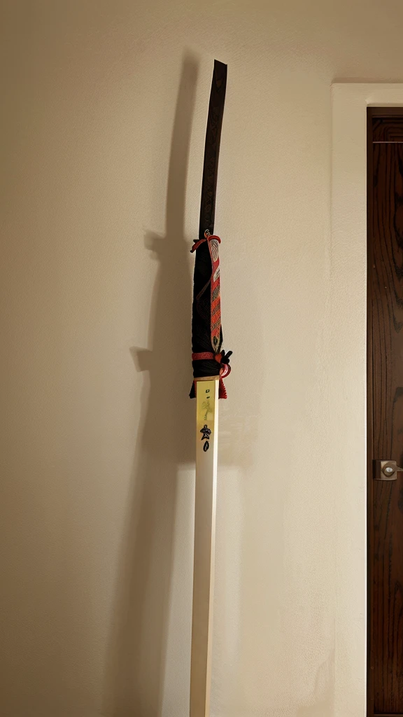 An image of a Japanese katana decorating a wall of a house 