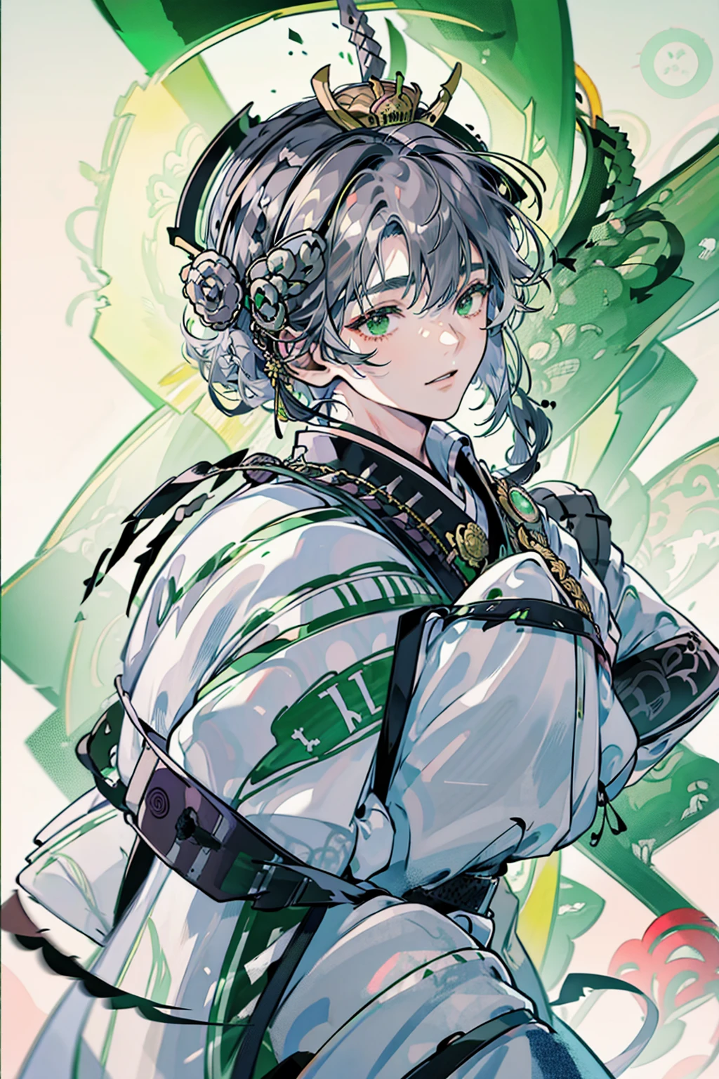 Gangster King、male、samurai、Japan、Gray Hair Color、Green、front