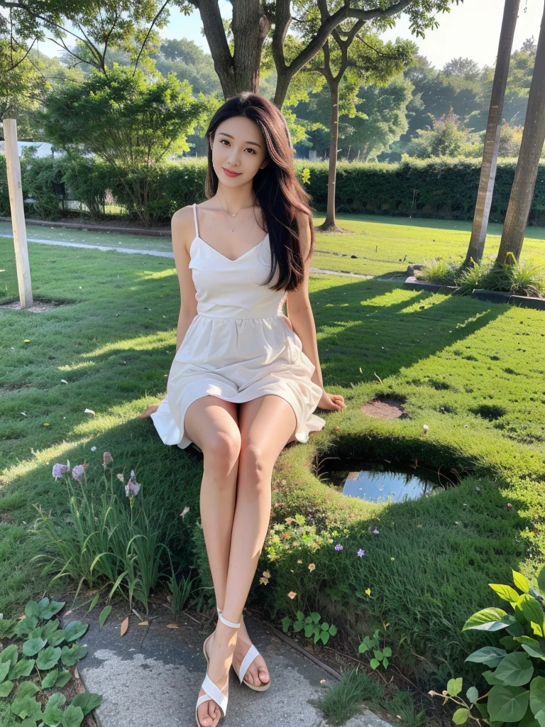 ,masterpiece, best quality,8K, ultra highres,Reallightandshadow,Cinema lenses,(beautidful eyes:1.1), ((The scene is,The upper part of the body)),dynamicposes,On a green meadow,A gentle goddess came with a gentle step。She wore a white dress,A gentle breeze blows,The skirt dances lightly。The sun shines through the leaves on her hair,Reflecting her clear eyes and gentle smile。Colorful butterflies flew around her,Flowers bloomed at her feet,It was as if nature was cheering for her。