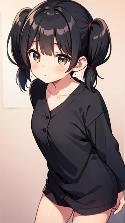 Black hair twin tails、tits、pajamas