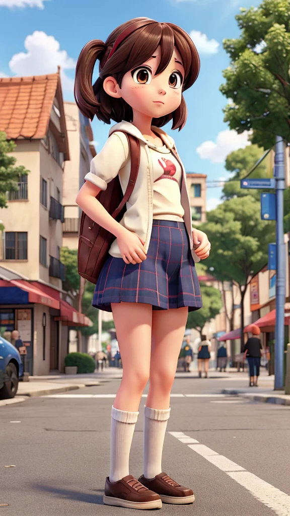 Anime girl peeing in public street in front of the screen