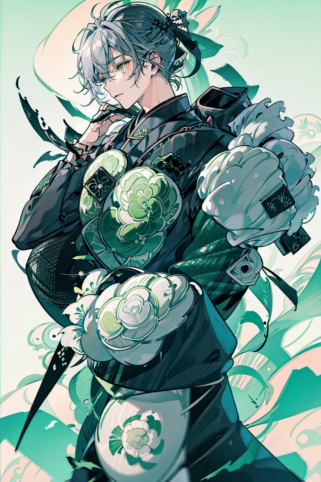 gang、male、Japan、Gray Hair Color、dark、Black、Green、front