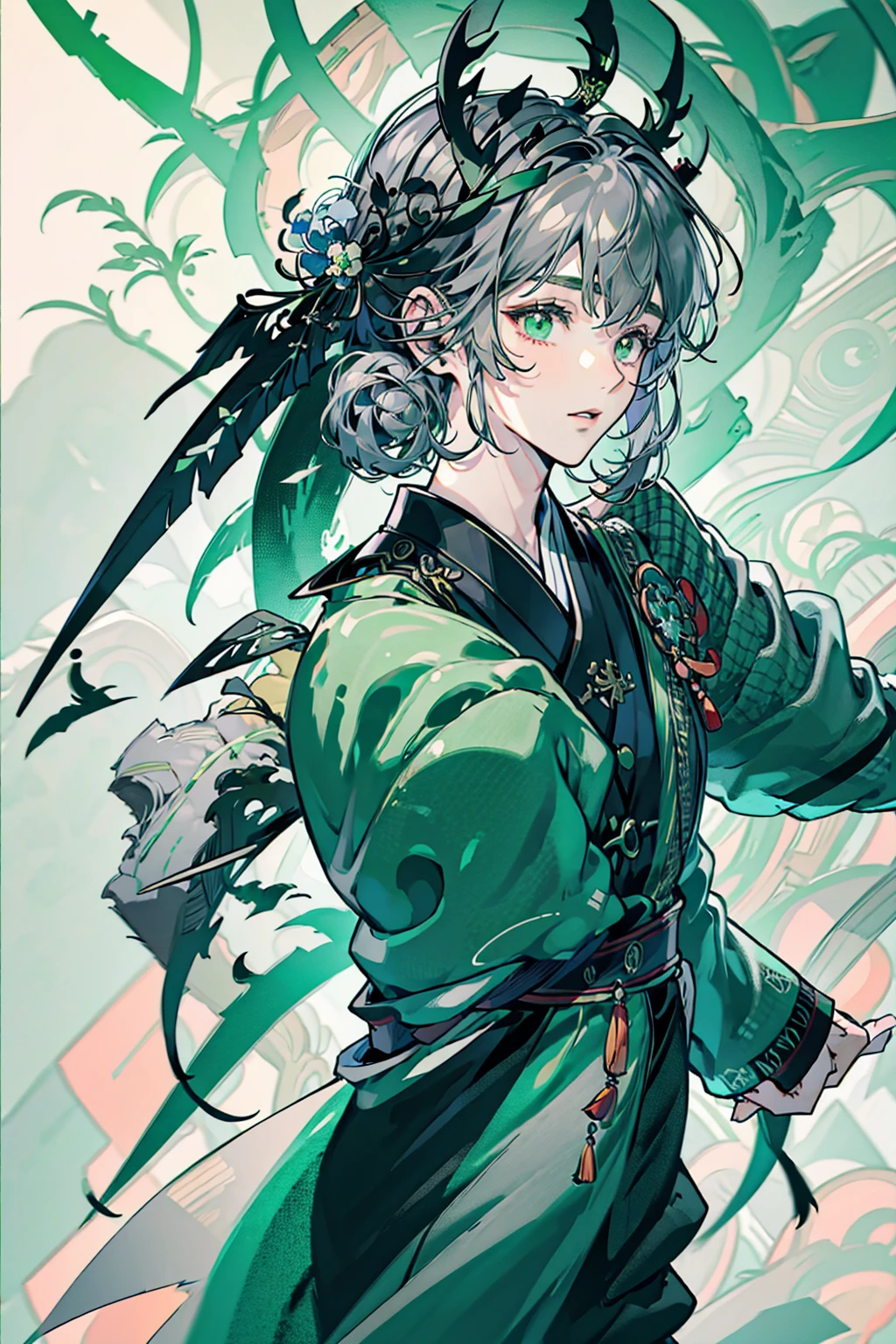 gang、male、Japan、Gray Hair Color、dark、Black、Green、front