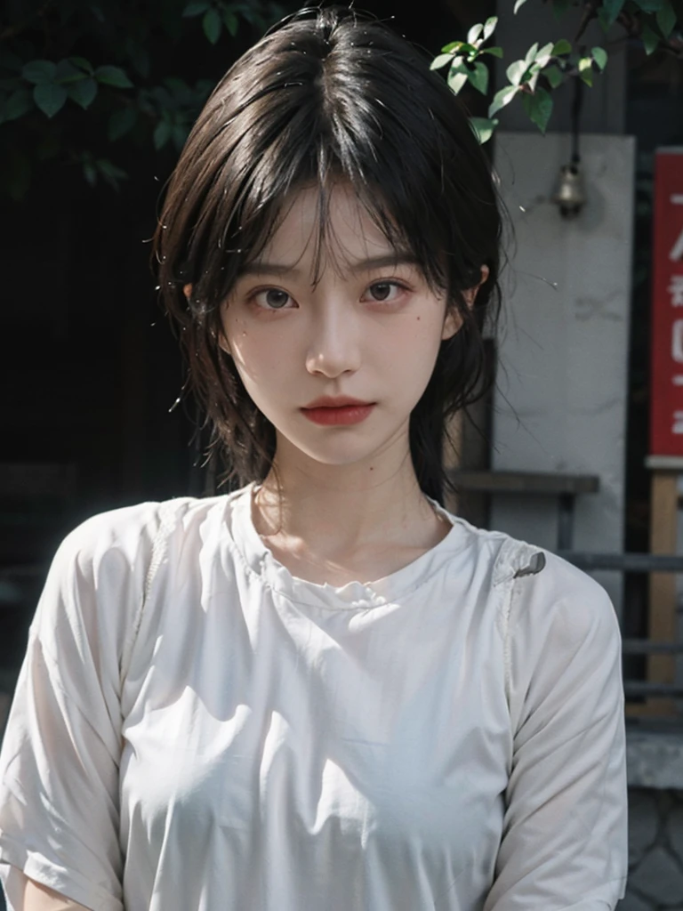 (smooth skin textures:1.3), Lipstick, (Upper body:1.3),(Upper Body:1.3),background, earrings, serene, calm, (Dress conservatively:1.6),(Realistic and detailed eyes:1.2), Natural skin texture, Realistic facial details, Soft dramatic lighting, Vivid details, outdoor, (Photo Practical:1.4), (hyper Practical:1.4), (Practical:1.3), (Improve lighting quality:0.9), (Highest quality real skin textures:1.4), (Enhance the beauty of skin texture:1.1), Hair details, model, short hair, Moles under the eyes, Portrait Photography, Depth of Field, Bokeh, Surrealism, Ray Tracing, (Portrait Photography:1.1), Surrealism, High Detail, Chiaroscuro, Ray Tracing, reflected light, Ultra HD, Ultra HD, masterpiece, Textured Skin, Super Detail, High Detail, high quality, best quality