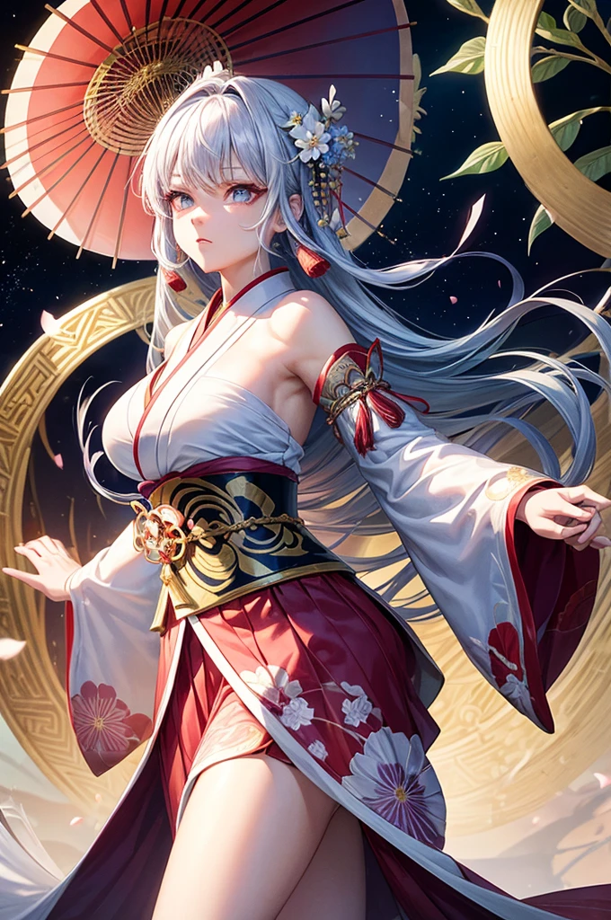 (masterpiece:1.2, best quality), (Exquisite eyes: 1.2), ((1 Girl)), ((Solitary)), (Red Eyes:1.4), (Exquisite eyes and exquisite face:1.3), ( Beautiful clear background: 1.2), (Extremely detailed CG, Very detailed, Best shadow: 1.1), ((Depth of Field)), ((watercolor)), (them: 1.5), (kimono: 1.3), Big , Bare shoulders, flowers and petals, Beautiful concept art, (White background: 0.5), (illustration: 1.1), (Extremely subtle: 1.1), (Perfect details: 1.1), contour, Cowboy shooting,