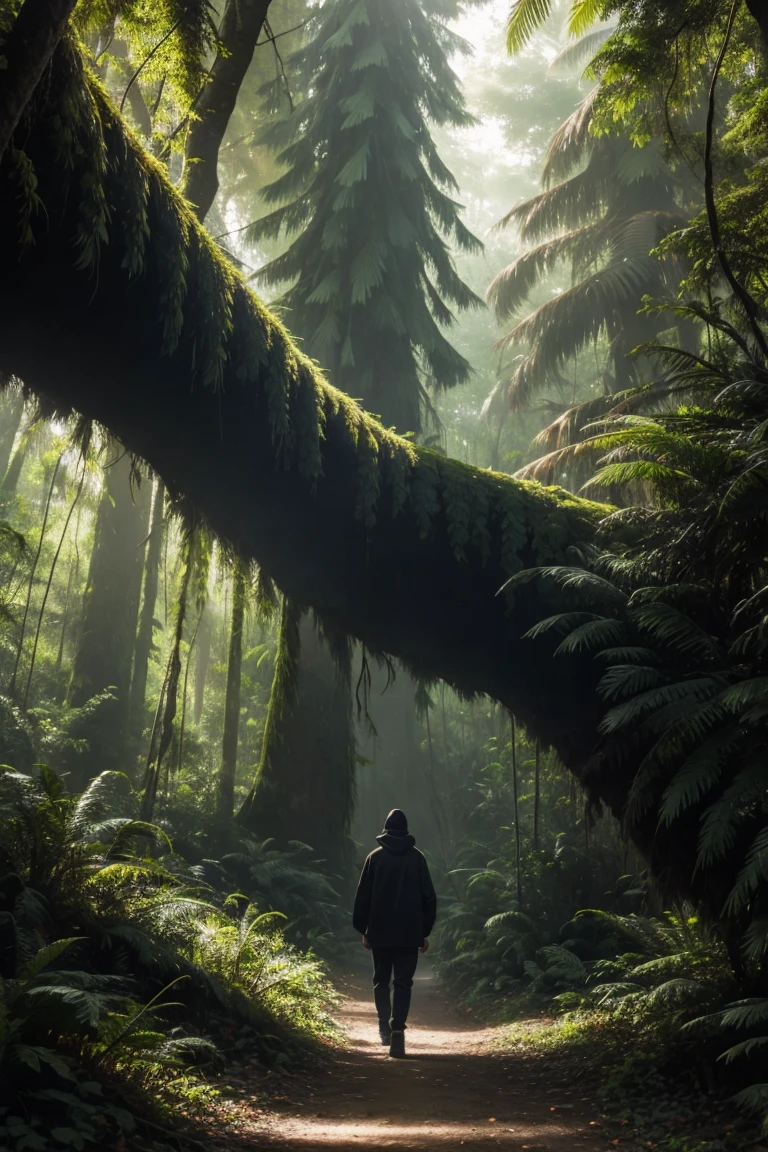 an araucaria ent walking in the middle of a dense forest
