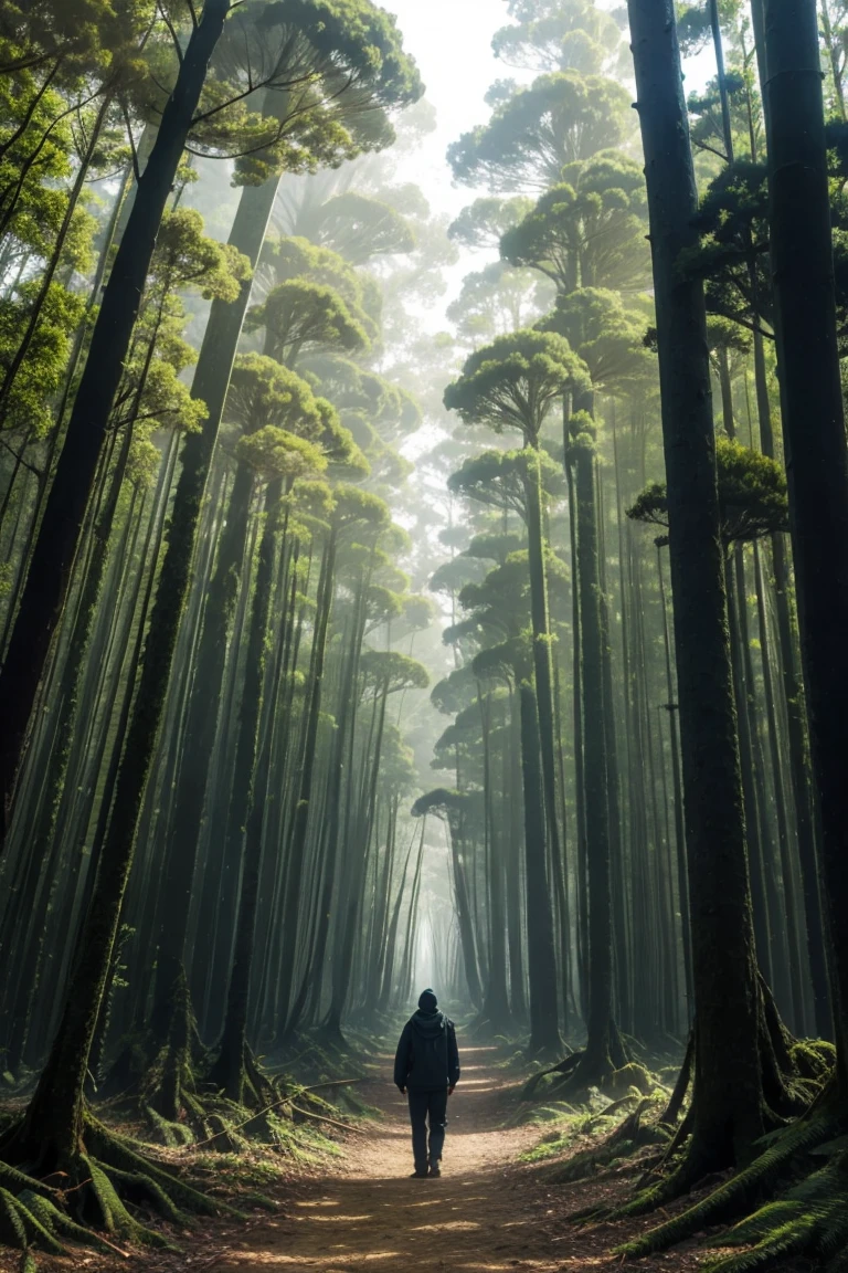 an araucaria ent walking in the middle of a dense forest