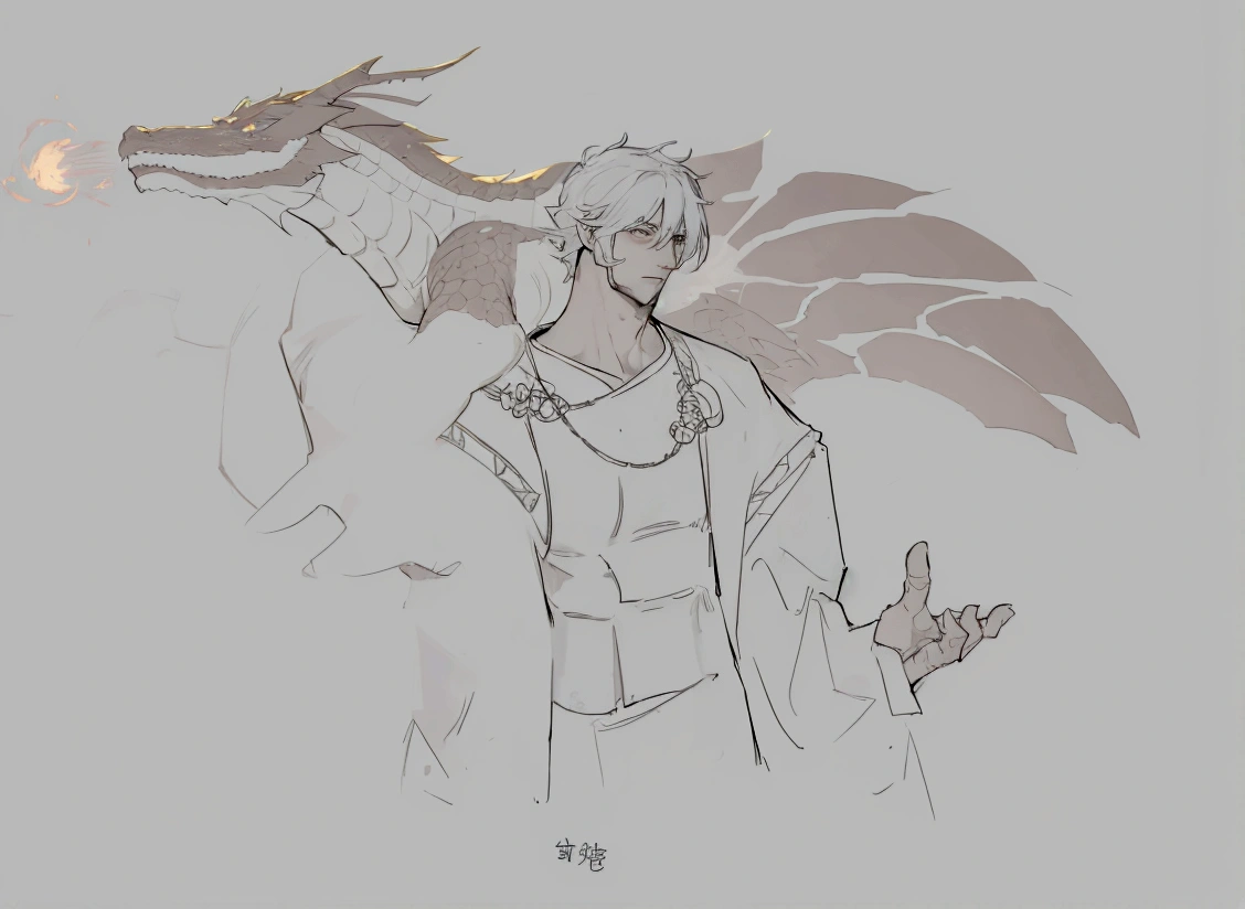 outlinees of a man with a dragon on his shoulder, inspired by Yang Jin, inspired by Huang Shen, human and dragon fusion, outliney artstyle, detailded, but rough, rough outline, laser cleaning, torch light. outline, as a dnd character, but like an anthropomorphic dragon, inspired by Kieran Yanner, outline outline, inspired by Dai Jin