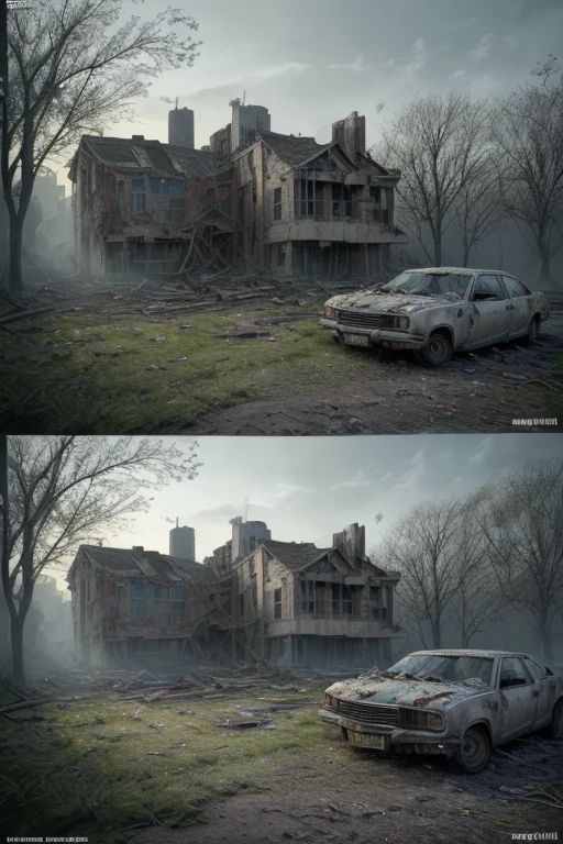 Post apocalyptic city scene, destroyed houses and buildings, moss on houses and buildings, trees growing, large trees, lots of bush, wild flowers. Birds, various animals, wrecked cars, destroyed motorcycles. [(Hassleblad H6D-400c)], [(medium format image)],[(dreamy)],[(400 mega pixels)], (photorealistic:1.4), (RAW photo:1.2), (8k), (masterpiece:1.3), (realistic), (hyper-realistic), ultra-detailed, illustration, very_high_realistic:1.5 ,very_high_resolution:1.5, HDR, CG, unity, 8k wallpaper, Amazing ,finely detail, official art, extremely detailed CG unity 8k wallpaper, (best quality), incredibly absurdres, ultra-detailed, cinema lights, cinematic lighting, professional lighting, photon mapping, radiosity, physically-based rendering, solo focus, sharp focus,
highres, extremely detailed ,extremely delicate and beautiful, intricate detail.