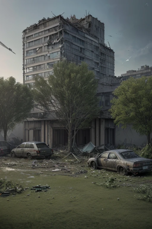 Post apocalyptic city scene, destroyed houses and buildings, moss on houses and buildings, trees growing, large trees, lots of bush, wild flowers. Birds, various animals, wrecked cars, destroyed motorcycles. [(Hassleblad H6D-400c)], [(medium format image)],[(dreamy)],[(400 mega pixels)], (photorealistic:1.4), (RAW photo:1.2), (8k), (masterpiece:1.3), (realistic), (hyper-realistic), ultra-detailed, illustration, very_high_realistic:1.5 ,very_high_resolution:1.5, HDR, CG, unity, 8k wallpaper, Amazing ,finely detail, official art, extremely detailed CG unity 8k wallpaper, (best quality), incredibly absurdres, ultra-detailed, cinema lights, cinematic lighting, professional lighting, photon mapping, radiosity, physically-based rendering, solo focus, sharp focus,
highres, extremely detailed ,extremely delicate and beautiful, intricate detail.