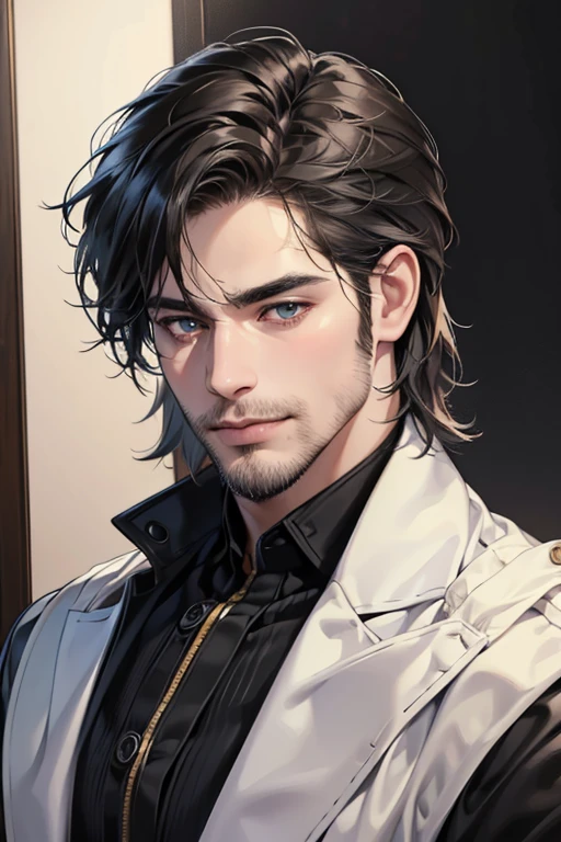 (best quality,4k,8k,highres,masterpiece:1.2),ultra-detailed,(realistic,photorealistic,photo-realistic:1.37),30 year old man,3 day beard,handsome anime,portraits,strong,masculine,dark hair,sharp jawline,mesmerizing eyes,perfectly styled hair,cool anime outfit,confident expression,vibrant colors,dynamic lighting, CEO and expression smile in love.
