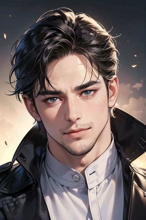 (best quality,4k,8k,highres,masterpiece:1.2),ultra-detailed,(realistic,photorealistic,photo-realistic:1.37),30 year old man,3 day beard,handsome anime,portraits,strong,masculine,dark hair,sharp jawline,mesmerizing eyes,perfectly styled hair,cool anime outfit,confident expression,vibrant colors,dynamic lighting, CEO and expression smile in love.
