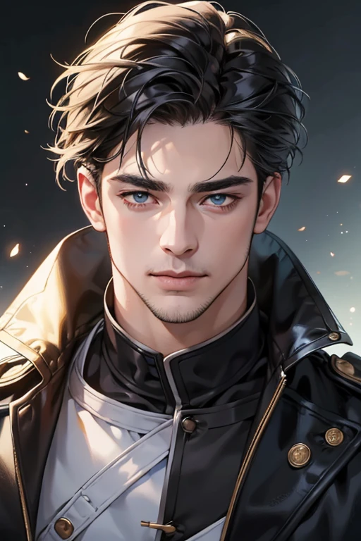 (best quality,4k,8k,highres,masterpiece:1.2),ultra-detailed,(realistic,photorealistic,photo-realistic:1.37),30 year old man,3 day beard,handsome anime,portraits,strong,masculine,dark hair,sharp jawline,mesmerizing eyes,perfectly styled hair,cool anime outfit,confident expression,vibrant colors,dynamic lighting, CEO and expression smile in love.
