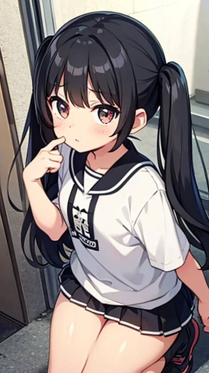 Black hair twin tails、tits、Pussy