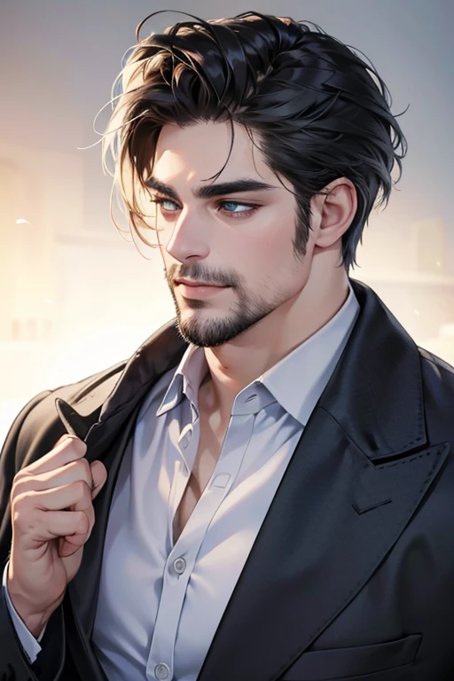 (best quality,4k,8k,highres,masterpiece:1.2),ultra-detailed,(realistic,photorealistic,photo-realistic:1.37),30 year old man,3 day beard,handsome anime,portraits,strong,masculine,dark hair,sharp jawline,mesmerizing eyes,perfectly styled hair,cool anime outfit,confident expression,vibrant colors,dynamic lighting, CEO and expression smile in love.

