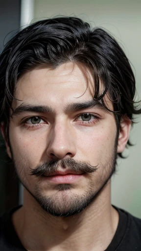 What would a man named Henrique look like with black hair?, greeneyes , Caucasian skin ,a mustache and beard on the chin 