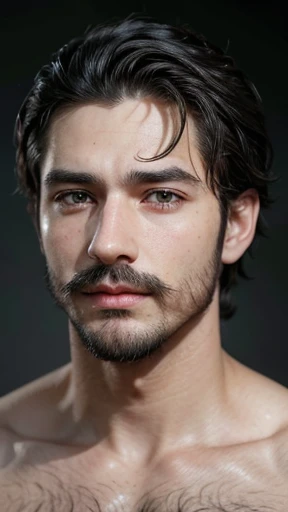 What would a man named Henrique look like with black hair?, greeneyes , Caucasian skin ,a mustache and beard on the chin