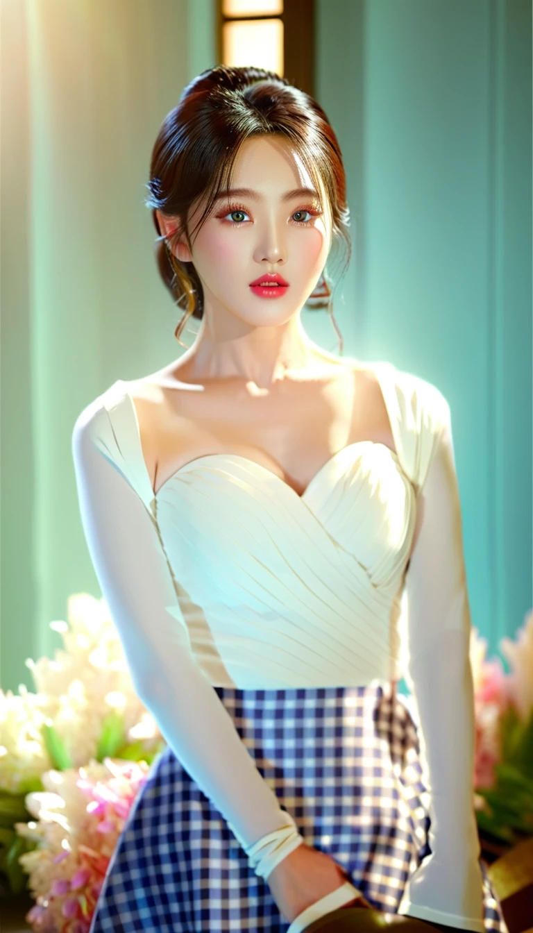 a beautiful korean idol, detailed realistic portrait, flawless skin, mesmerizing eyes, lush lips, elegant hairstyle, gorgeous facial features, natural lighting, photorealistic, cinematic composition, vibrant colors, sharp details, 8k, high resolution, masterpiece, award-winning digital art